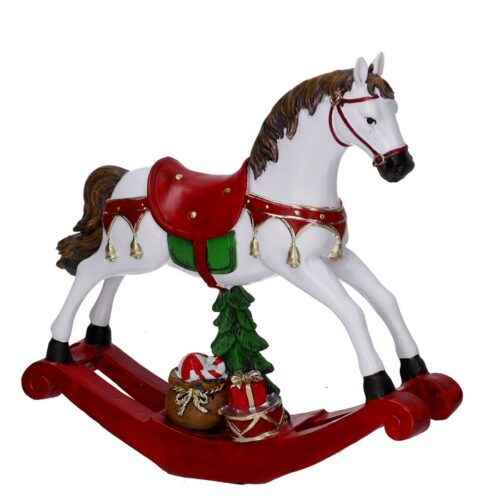 Decorazione natalizia cavallo a dondolo - Cavallo a dondolo decorativo a tema natalizio. Prodotto realizzato in resina.Prese