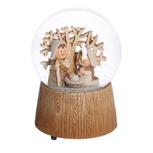 PALLA DI VETRO CON CARILLON NATIVITA' NA TURALE CM10X10H14,5 - Carillon natalizio palla di vetro naturale raffigurante la na
