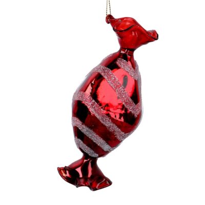 CARAMELLA VETRO ROSSO CM5,7X6,7H14 - Caramella natalizia realizzata in vetro con decorazioni. Colore rosso.Accessorio ideale