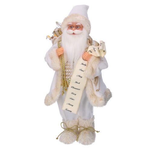 Babbo Natale con regali e decorazioni bianco e oro - Babbo natale con regali e altre decorazioni. Prodotto realizzato in tes