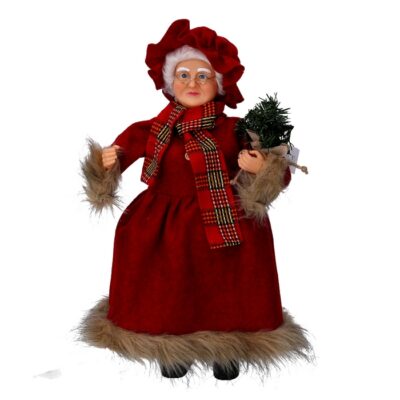 Bambola natalizia decorativa rosso - Bambola signora natalizia con decorazioni e sciarpa a e tema. Realizzata in tessuto. Co