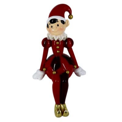 Elfo natalizio seduto decorativo - Elfo natalizio decorativo realizzato in resina. Colore rosso e nero.Elfo natalizio in res