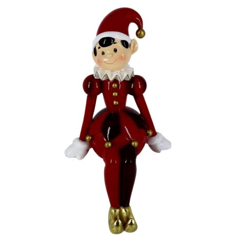 ELFO RESINA SEDUTO GIALLO ROSSO CM16X10H 20 - Elfo natalizio decorativo realizzato in resina. Colore rosso e nero.Elfo natal