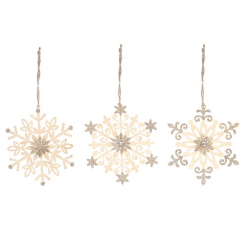 Pendaglio natalizio fiocco di neve oro - Fiocco di neve natalizio da appendere realizzata in metallo con decorazioni.Accesso