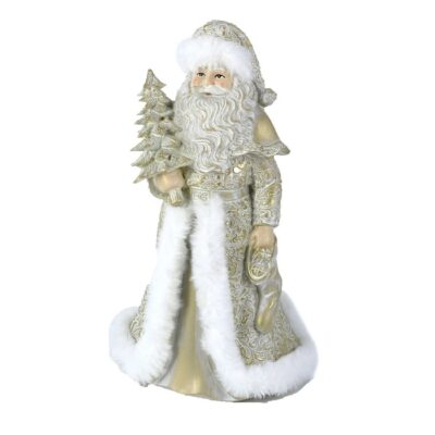 Babbo Natale decorativo 23 cm - Babbo natale con albero in mano e altre decorazioni. Prodotto realizzato in resina. Colore o