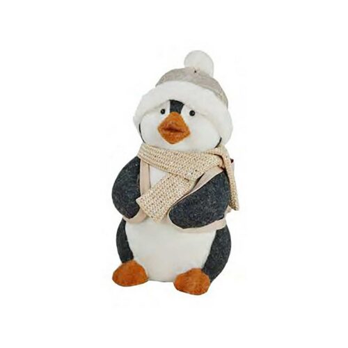 Pinguino con sciarpa per decorazione natalizia 42 cm - Pinguino con sciarpa ideale per decorazioni. Il pupazzo è decorato co
