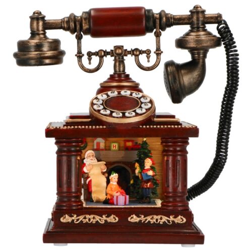 Telefono antico con scena per decorazione natalizia con LED - Telefono antico natalizio con babbo natale animato con LED mul