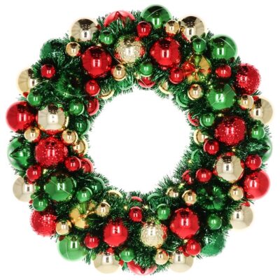 Ghirlanda natalizia con LED oro verde e rosso - Ghirlanda natalizia con palle di natale rossa e bianca con luci LED. La ghir