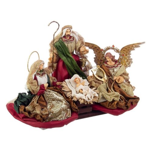 Nativita' con 4 figure sacra famiglia color rosso - Baroque - Queste statuette rappresentano l'episodio della natività, con