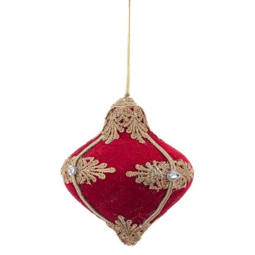 Pendaglio natalizio effetto velluto rosso con decorazioni dorate - Trottola Colyn - Amiamo offrire ai nostri clienti la più