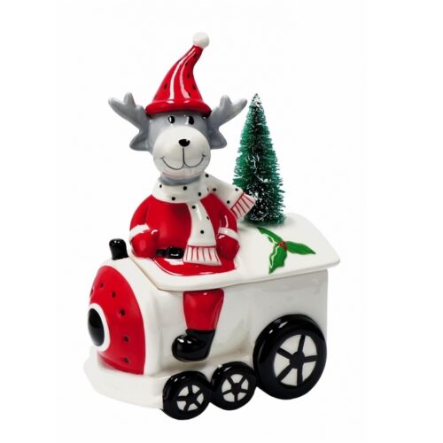 Scatola natalizia trenino con renna in ceramica - Scatola natalizia trenino con renna realizzata in ceramica. Ideale per arr