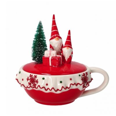 Scatola natalizia babbi Natale in ceramica - Scatola tonda babbi Natale realizzata in ceramica. Ideale per arredare la tua c