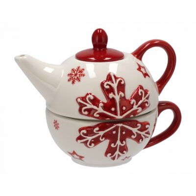 Teiera e tazza natalizia in ceramica - Teiera e tazza natalizia realizzato in ceramica ideale per avere un servizio a tema N