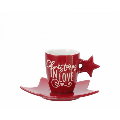 SERV CAFFE CERAM 4PERS MAIA A2C NAT - Servizio da caffè a tema natalizio per 4 persone. Ideale come idea regalo. Prodotto re