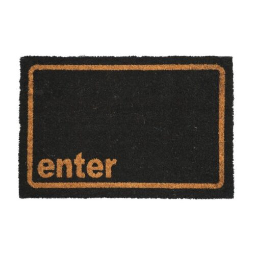COCO DOOR MAT-ENTER FONDO NERO SCITTA NATURALE - Zerbino Coco door con fondo nero e scritta.Tessuti con trame particolari da