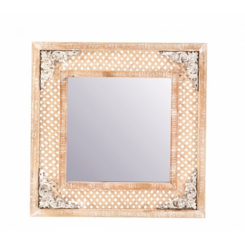 Specchio quadrato con cornice - Specchio quadrato con cornice realizzata in legno e bamboo. Ottimo accessorio da inserire in