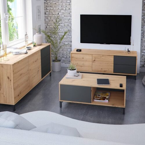 MODULO BASSO TV 2 ANTE + 2 CASSETTI - Questo mobile TV per soggiorno in stile industriale è l'ideale se vuoi creare un'atmos