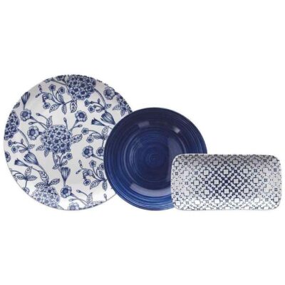 Servizio 18 piatti in porcellana blu - Garden - Il servizio piatti da 18 pezzi Square Garden del marchio Tognana è un set or
