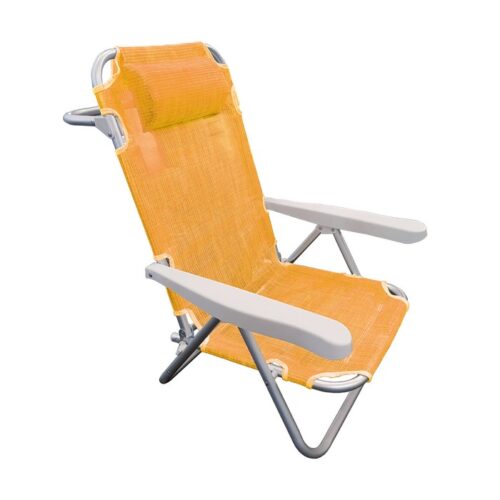 Poltrona reclinabile e pieghevole da spiaggia con braccioli e cuscino in alluminio - Confort - Sedia da spiaggia Confort ti