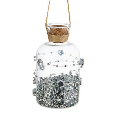 Pendaglio natalizio bottiglia in vetro con glitter argento - Isla - Pendaglio natalizio, decorazione di natale a forma di bo